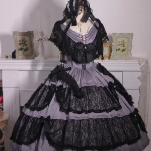 Plus Size Antique Lace Grey Purple x Black Lace - Classic Lolita