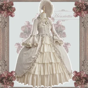 Plus Size Victoria Doll Beige Grey Long OP - Classic Lolita