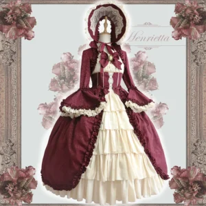 Plus Size Victoria Doll Burgundy Long OP - Classic Lolita