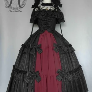 Plus Size Rose Bush Black Red Long JSK + Cape - Gothic Lolita