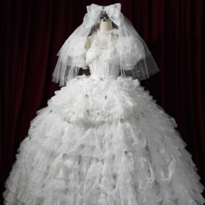 Plus Size Moonlight Crystal White Top + Long + Short Skirts - Sweet Lolita