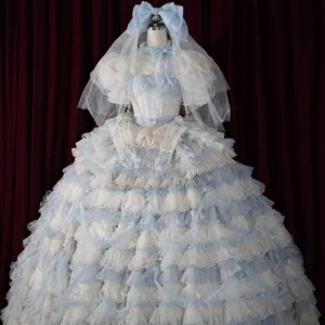 Plus Size Moonlight Crystal Blue Top + Long + Short Skirts - Sweet Lolita