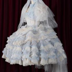Plus Size Moonlight Crystal Blue Top + Blue Short Skirt - Sweet Lolita