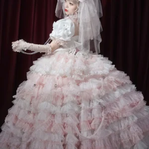 Plus Size Moonlight Crystal Pink Top + Pink Long Skirt - Sweet Lolita