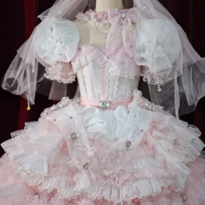 Plus Size Moonlight Crystal Pink Top + Pink Short Skirt - Sweet Lolita
