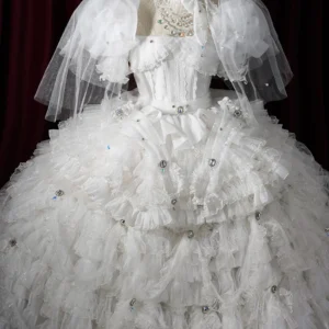 Plus Size Moonlight Crystal White Top + White Short Skirt - Sweet Lolita