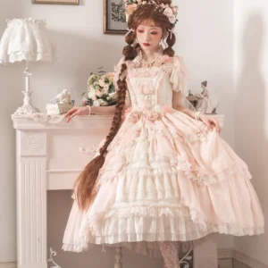 Plus Size Butterfly Forest Ecru Pink Regular - Sweet Lolita